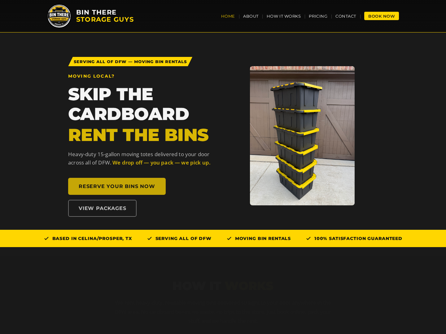 Screenshot of the Bin There Storage Guys website homepage.