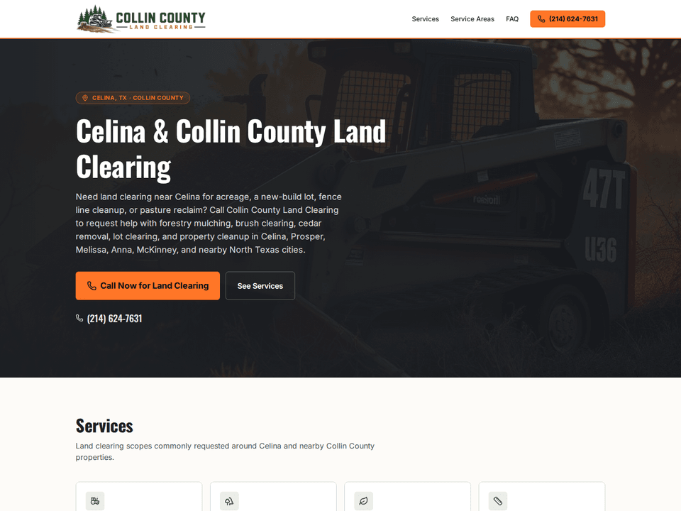 Screenshot of the Collin County Land Clearing website homepage.