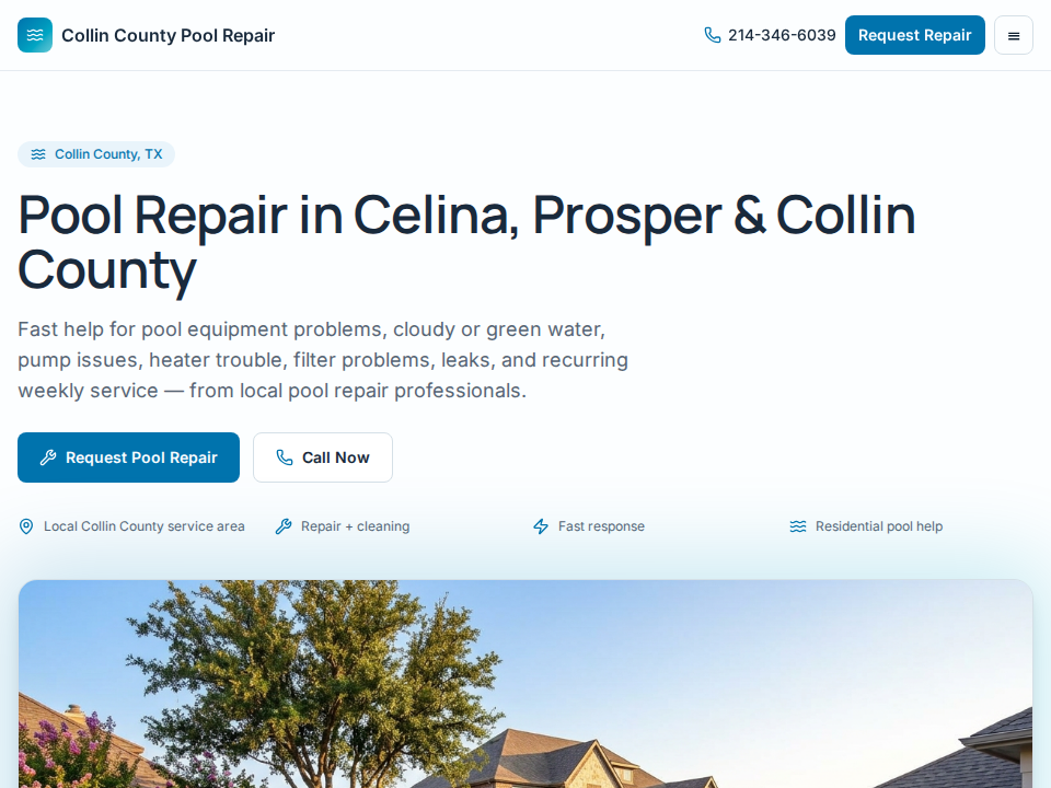 Screenshot of the Collin County Pool Repair website homepage.