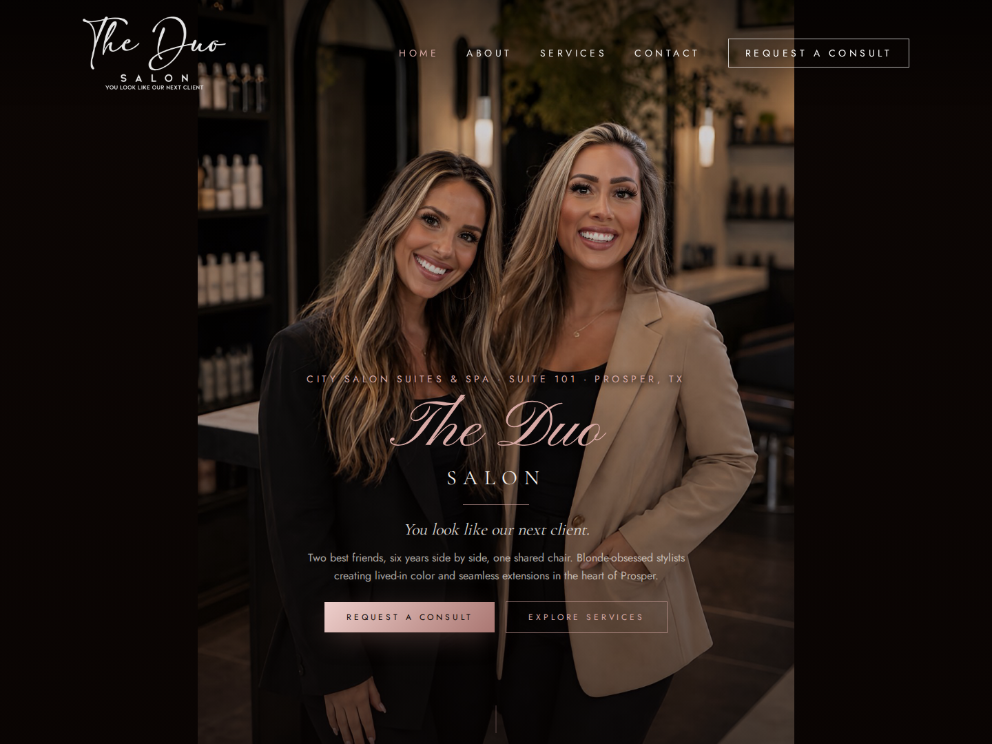 Screenshot of The Duo Salon and Spa website homepage.